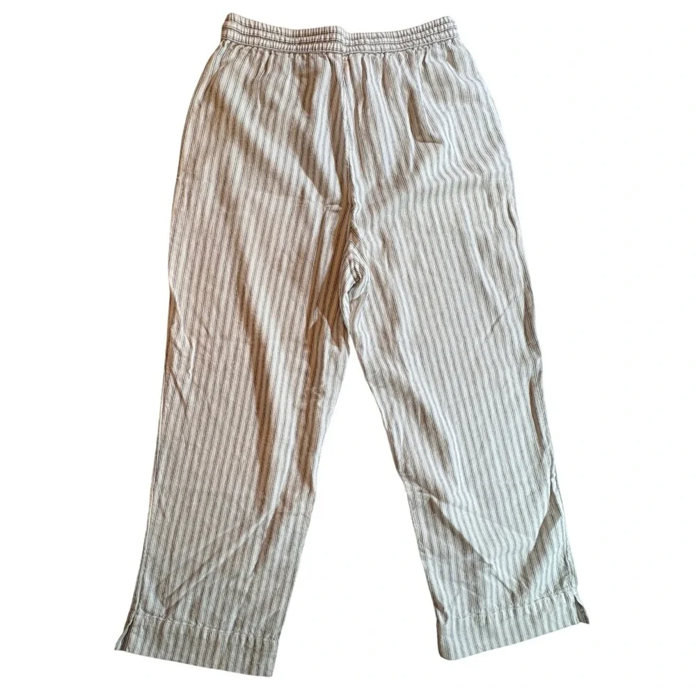 Banana Republic Linen Striped Pants Womens Medium Straight High Rise Drawstring